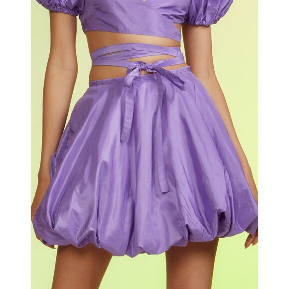 Cynthia Rowley Luna Taffeta Smocked Wrap Tie Top & Bubble Skirt in Purple - Picture 6 of 9